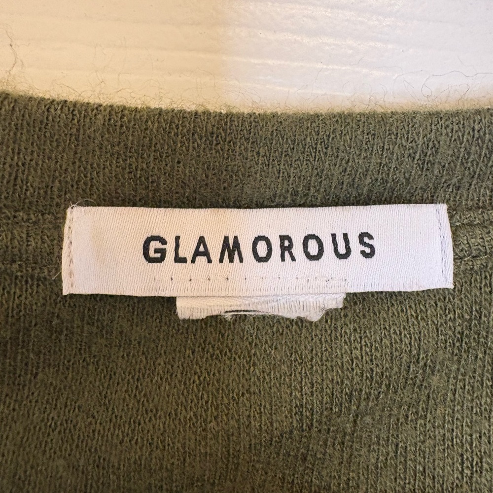 Glamorous Olive Green Knit Sweater Brown Elbow Patches Preppy Academia Small - Picture 3 of 5